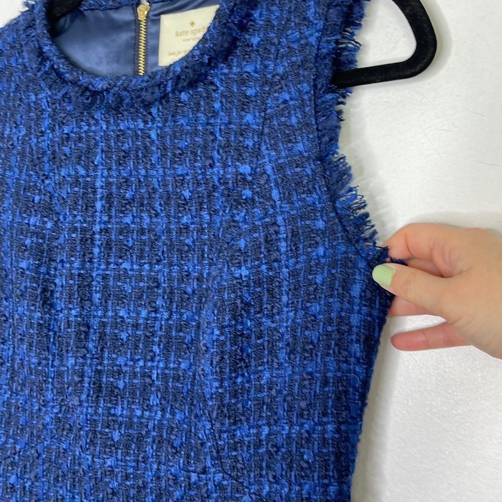 Kate Spade Sicily navy tweed fringe trim preppy mini dress